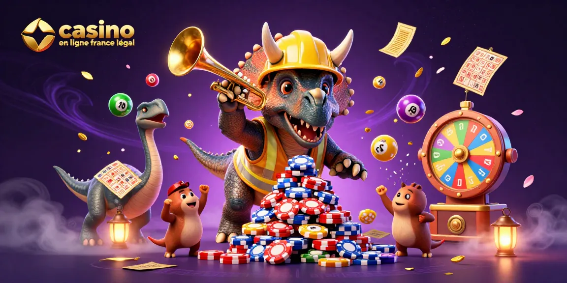 Scène dynamique avec un triceratops et un parasaurolophus célébrant dans un casino en ligne légal en France.