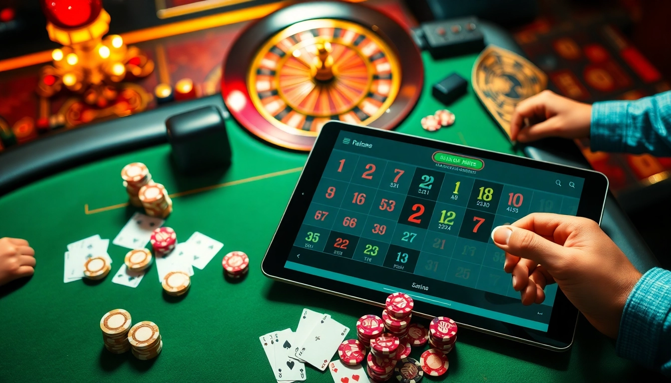 Players enjoying a thrilling game at fa88 casino table with cards and chips.