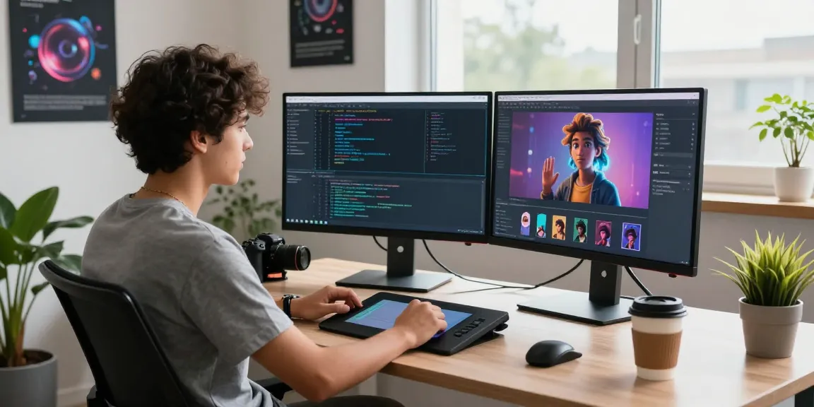 Developer creating engaging AI character interactions with Crushon in a modern workspace