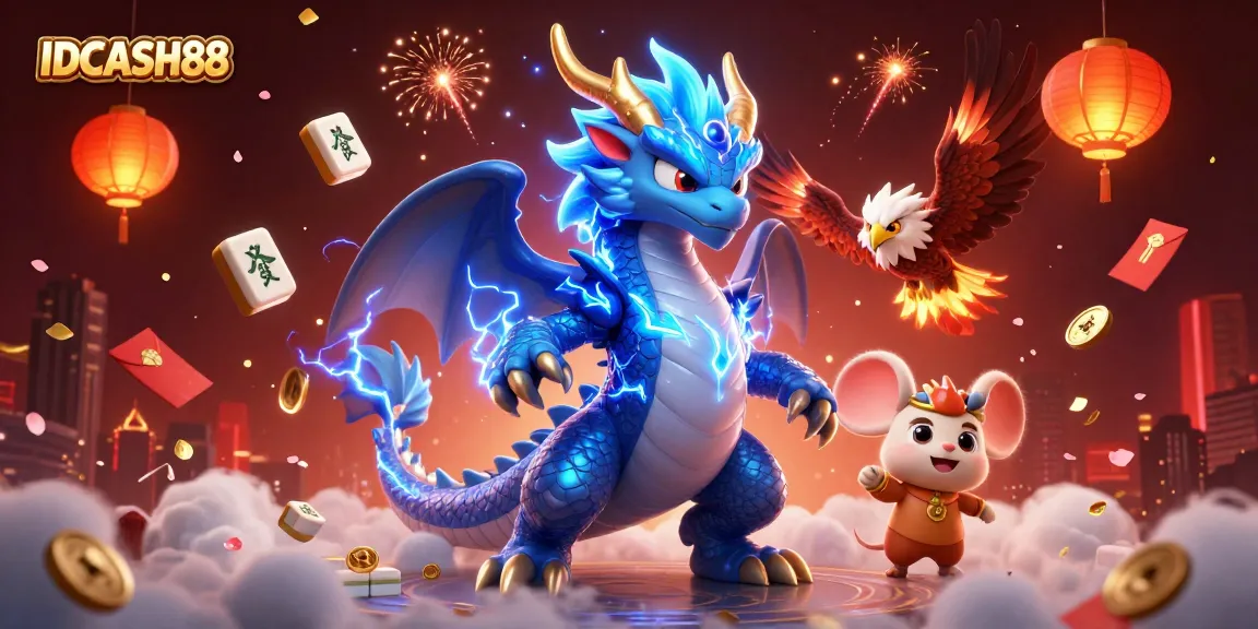 Engage in thrilling gameplay at IDCASH88, featuring vibrant casino elements and dynamic mythical characters.