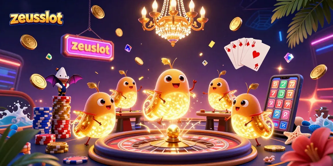 Experience zeusslot excitement with cascading golden coins and glowworms lighting a vibrant casino.
