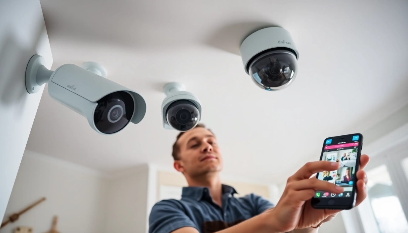 Instalación de sistemas de seguridad Dahua con cámaras en un hogar inteligente moderno, que muestra tecnología avanzada y profesionalismo.