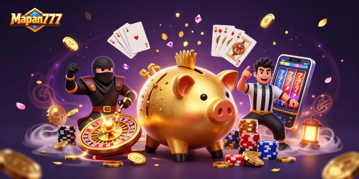 Engage with Mapan777's vibrant casino scene featuring characters and gaming elements.