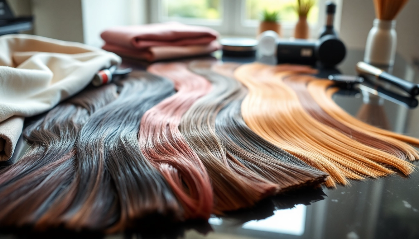 Sew in weft hair extensions showcased in a salon setting with vibrant colors.