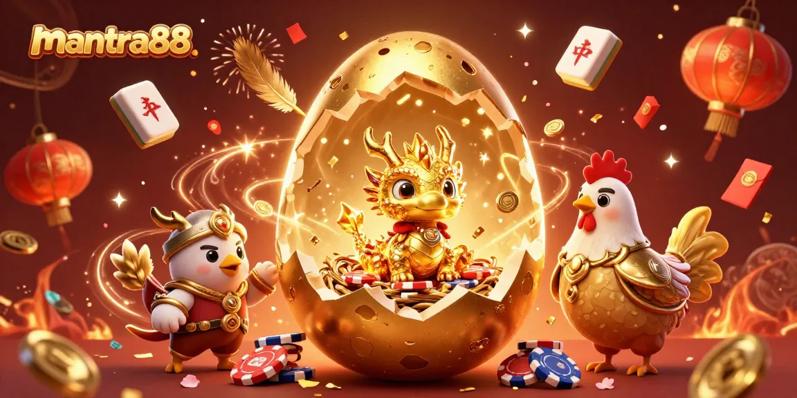 Experience winning wits at mantra88's spectacular casino scene with golden dragon and poker chips.