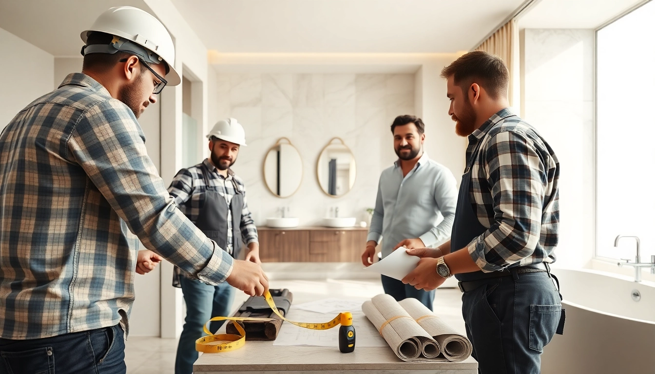 Engaged bathroom contractors near me collaborating on a premium renovation project.