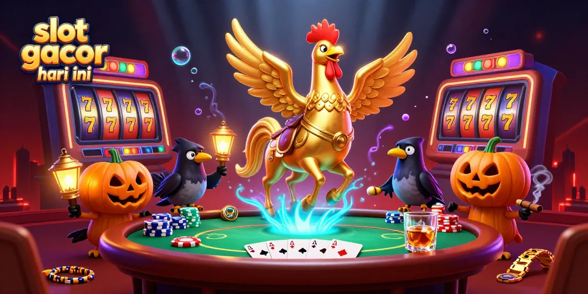 Engaging illustration of slot gacor hari ini featuring a golden rooster in a vibrant casino scene.