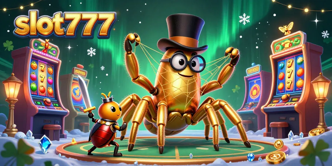 Spin to win with slot777 as a golden tarantula entertains at vibrant casino slot machines.