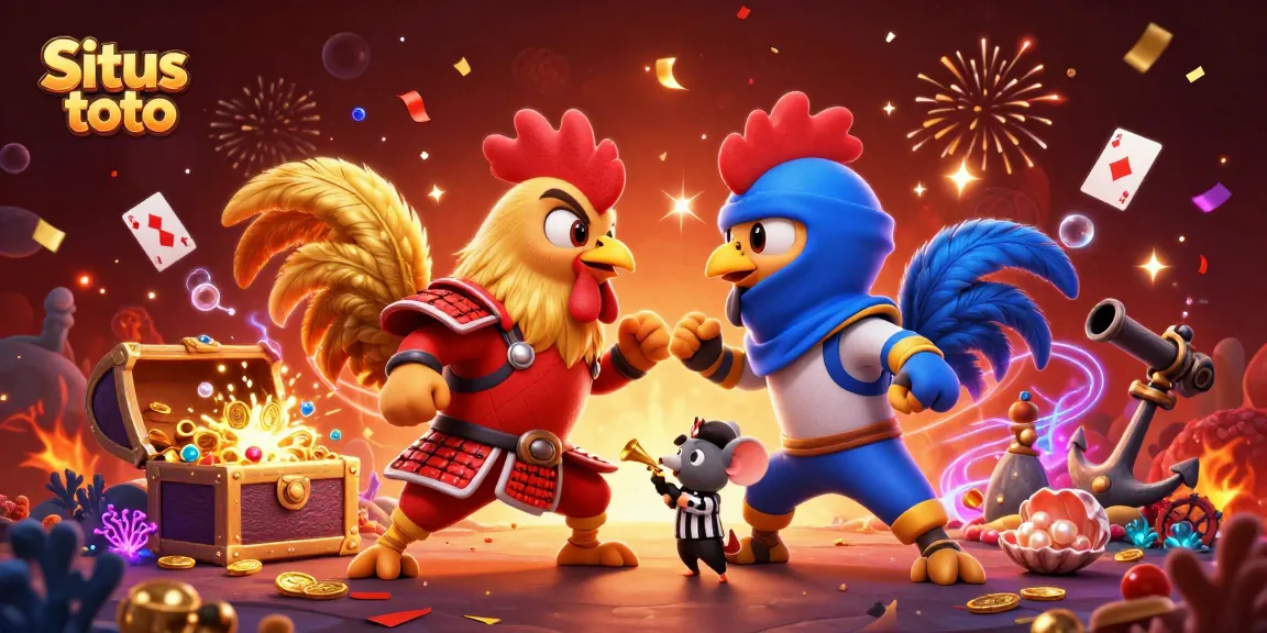 Engage in thrilling action with Situs toto as fighting roosters clash in a vibrant, lively scene.