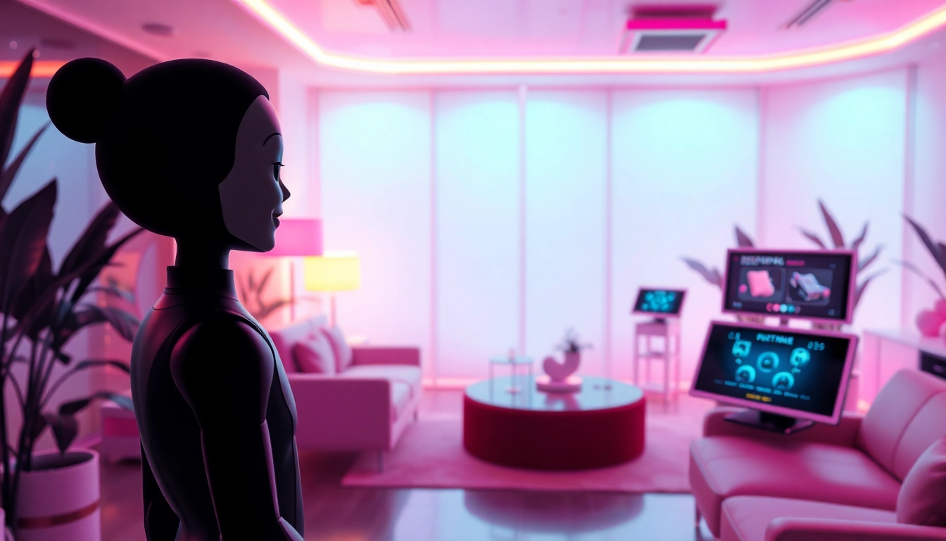 Engaging scene of NSFW character AI in a cozy virtual lounge with dynamic interactions.