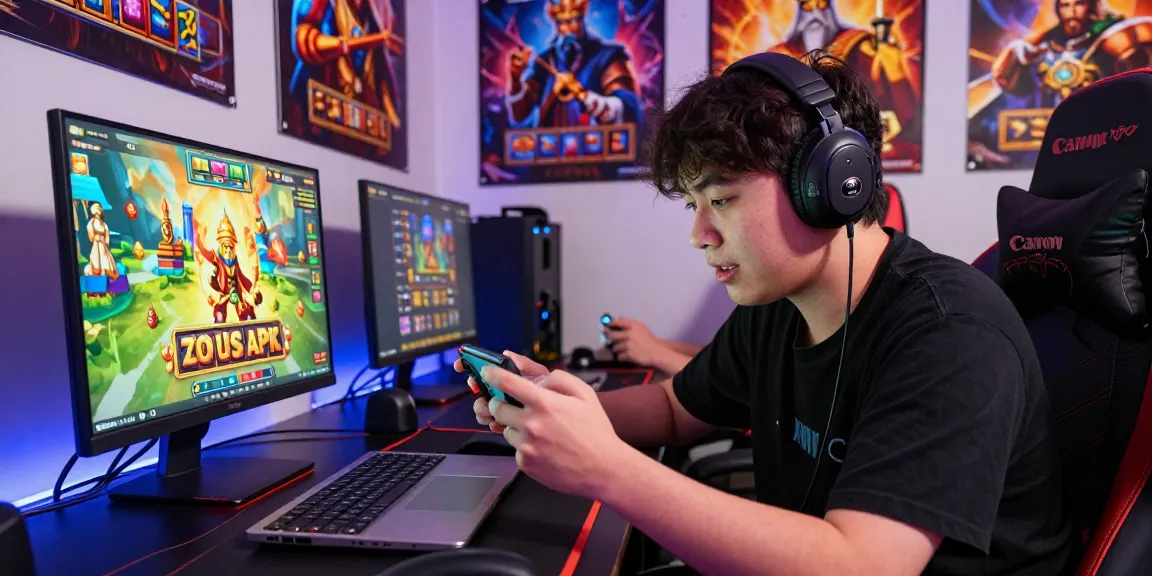 Player engaging with the slot zeus APK on mobile, vibrant atmosphere, dynamic gaming graphics.