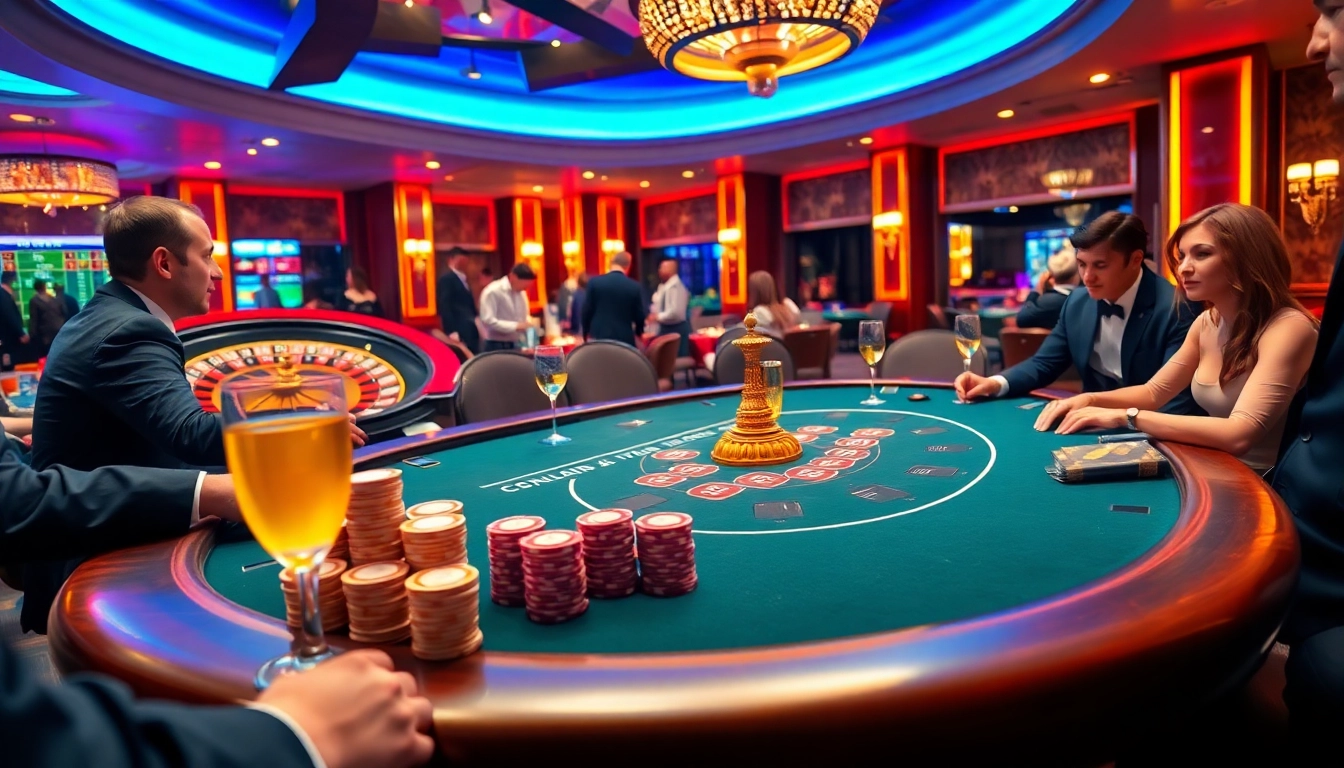 Engaging s88 vip poker table scene with professional gamblers and vibrant casino atmosphere.