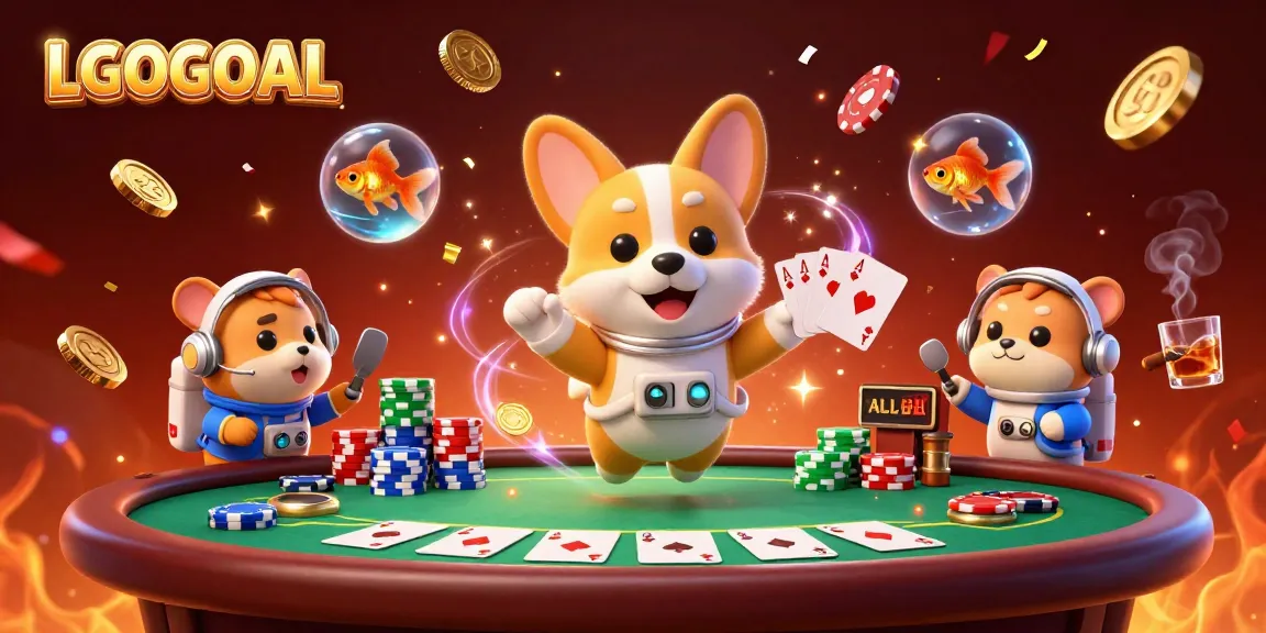 Experience LGOGOAL with a vibrant scene of an astronaut corgi and casino elements.