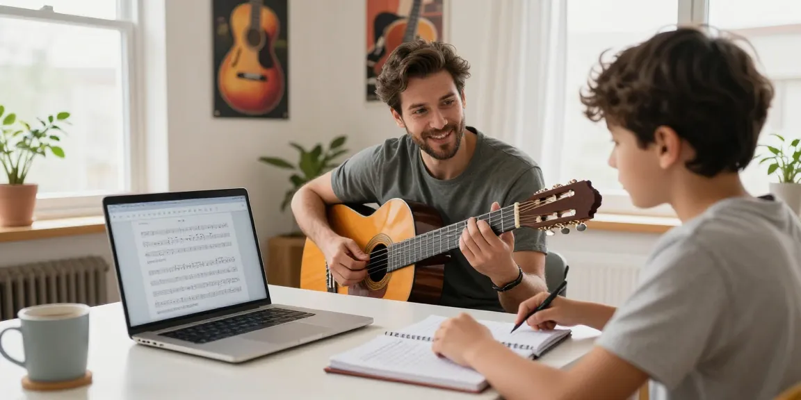 Guitar Coach Online engaging with students in a cozy lesson environment