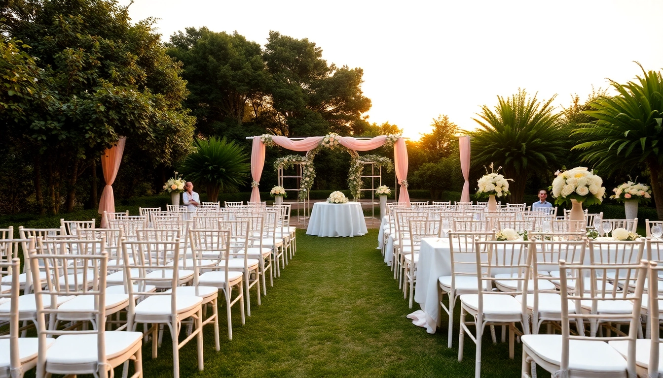 Showcasing stunning wedding rentals with elegant seating and table setups for a magical event.