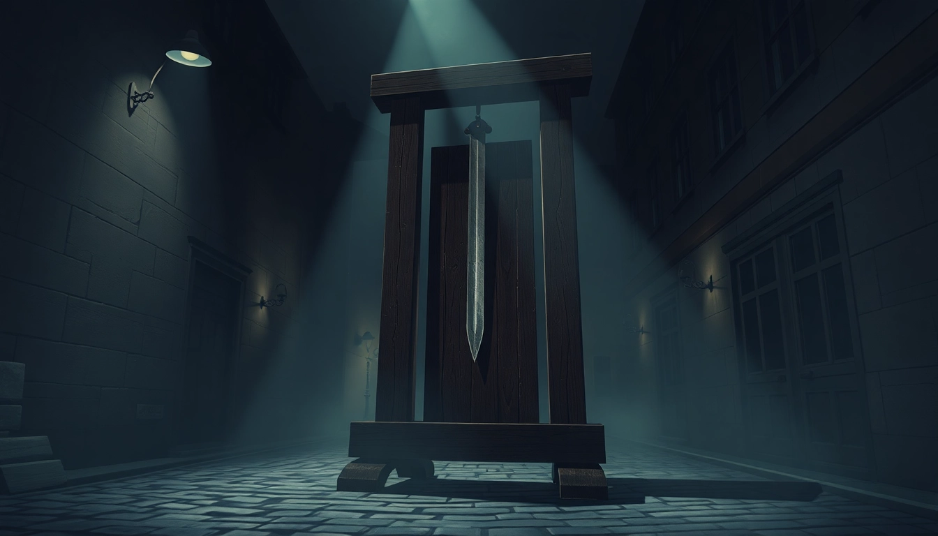 Illustration of a guillotine origin phrase in a historical setting highlighting its significance.