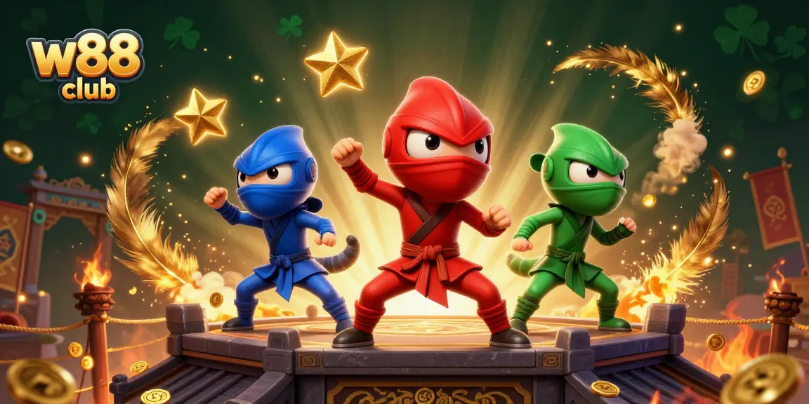 Trải nghiệm với w88 club qua hình ảnh các ninja chameleon biểu diễn trên mái nhà giữa không gian sôi động.