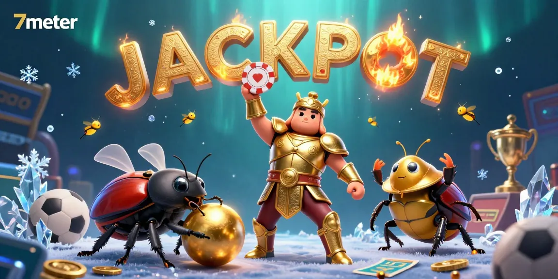 Enhance your odds with 7meter, featuring a victorious beetle holding a poker chip in an exciting sports betting scene.