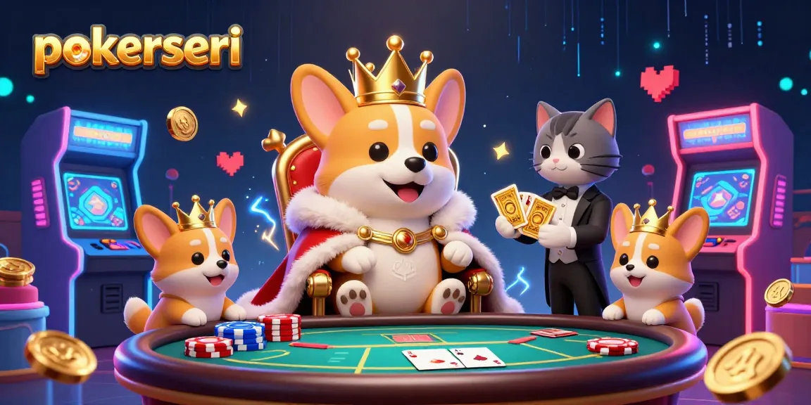 Engage in the exciting world of pokerseri with a vibrant royal corgi and poker-themed surroundings.