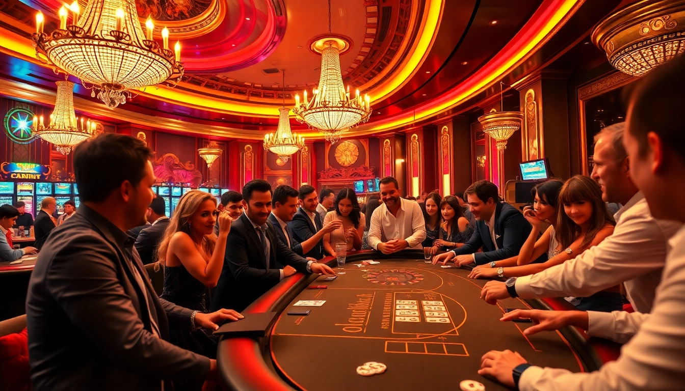 Exciting casino action at 8win Malaysia with vibrant players at a luxurious table.