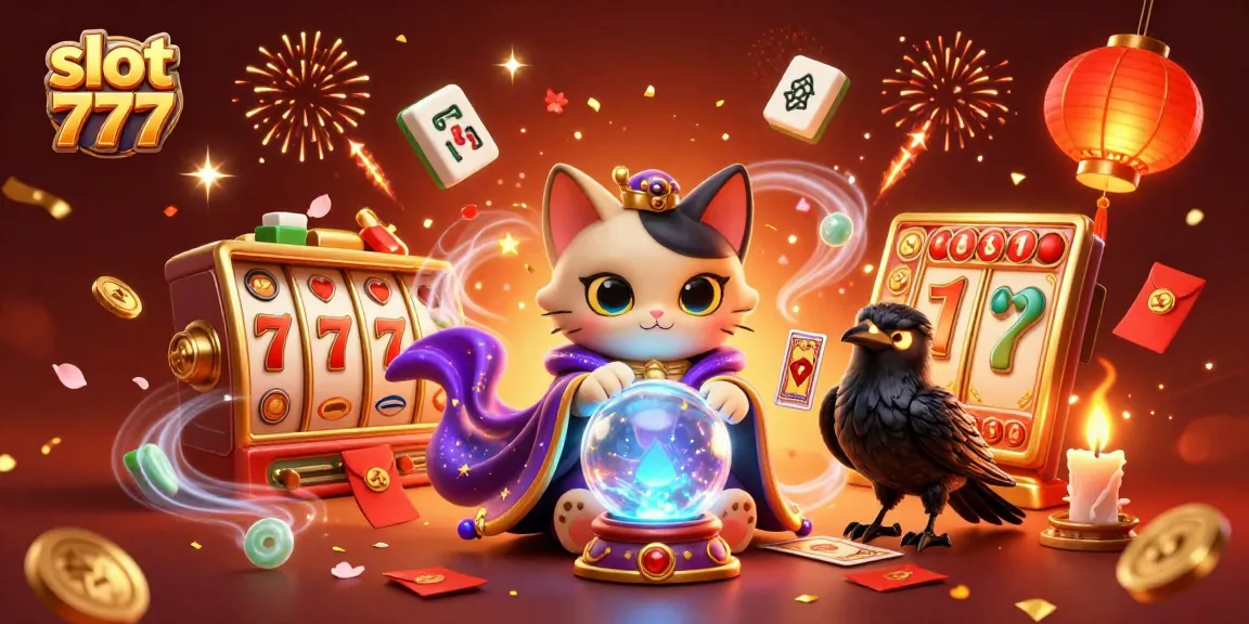 Experience the thrill of slot 777 with vibrant casino elements in a magical 3D illustration.