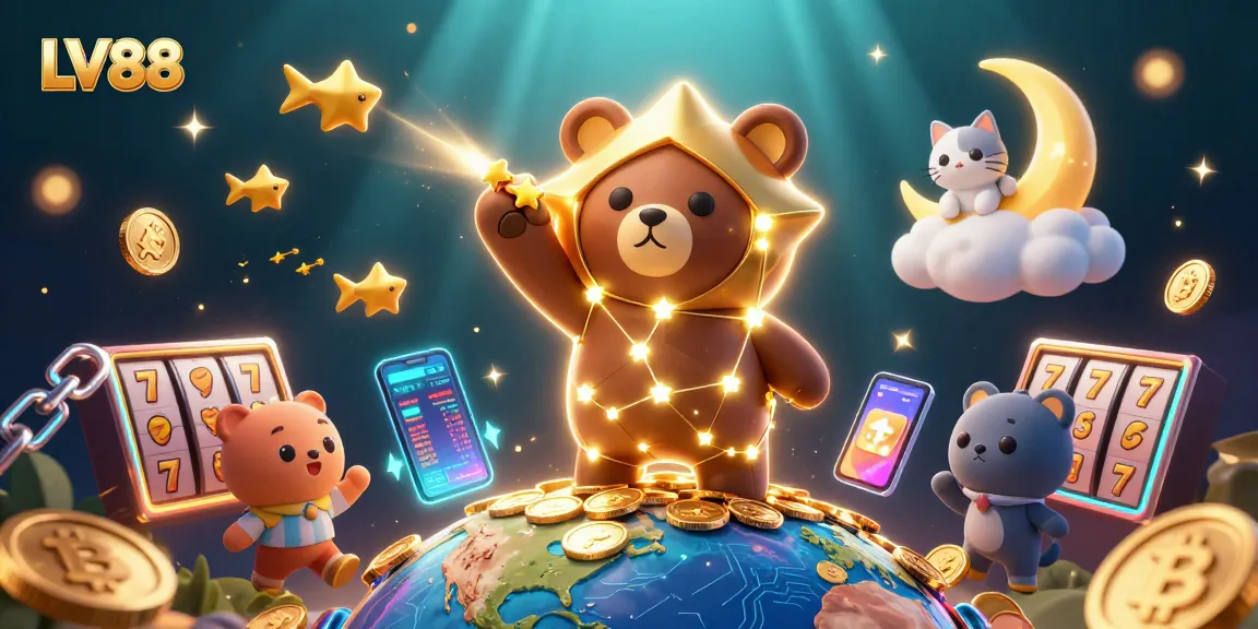 Unleash the excitement of LV88 with gold star constellations and vibrant gaming elements.