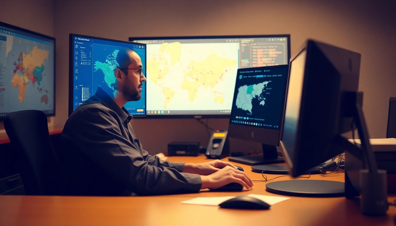 Efficient dispatcher from a Trucking Dispatch Company analyzing routes and managing logistics.