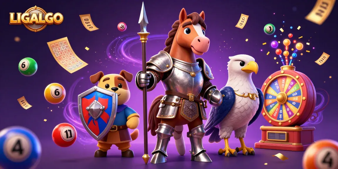LIGALGO presents a vibrant 3D casino scene featuring dynamic lottery elements and a medieval knight.