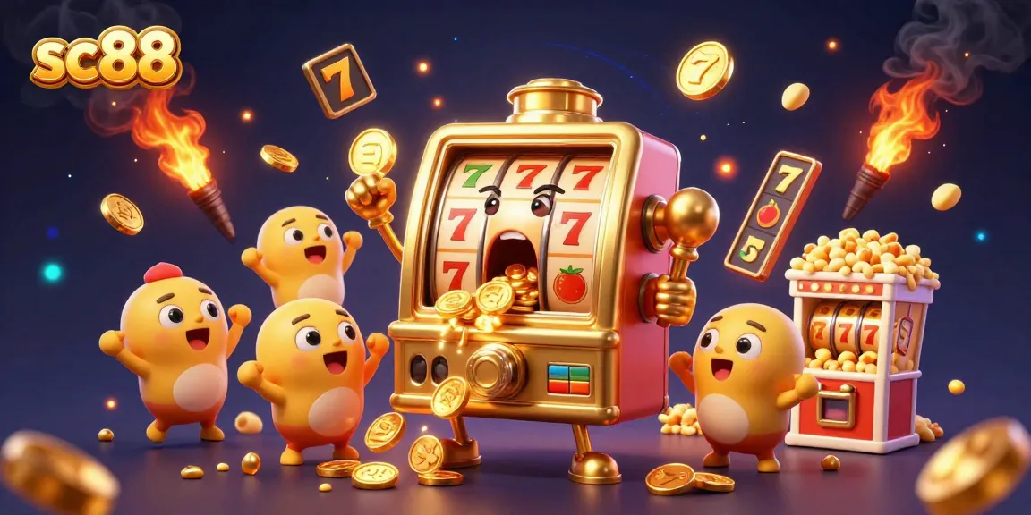 Watch the sc88 slot machine celebrating a jackpot with coins flying, surrounded by cheering baby slots.