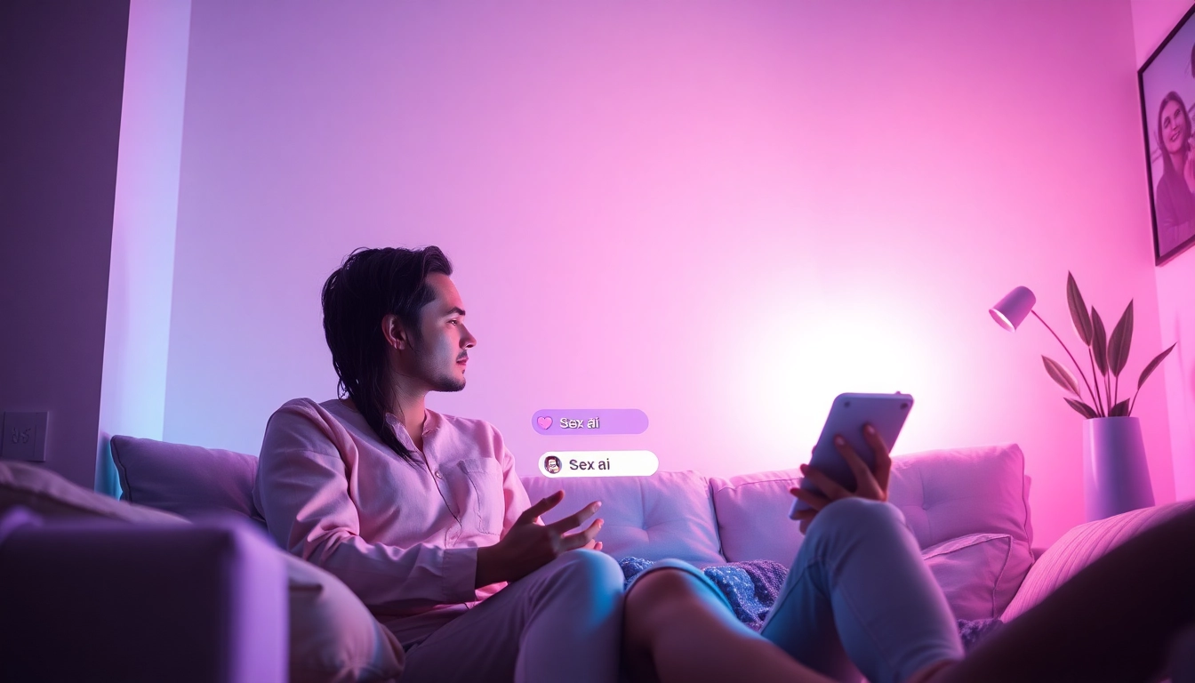 Engaging scene showcasing a couple using a device for sex ai interaction in a cozy, modern atmosphere.