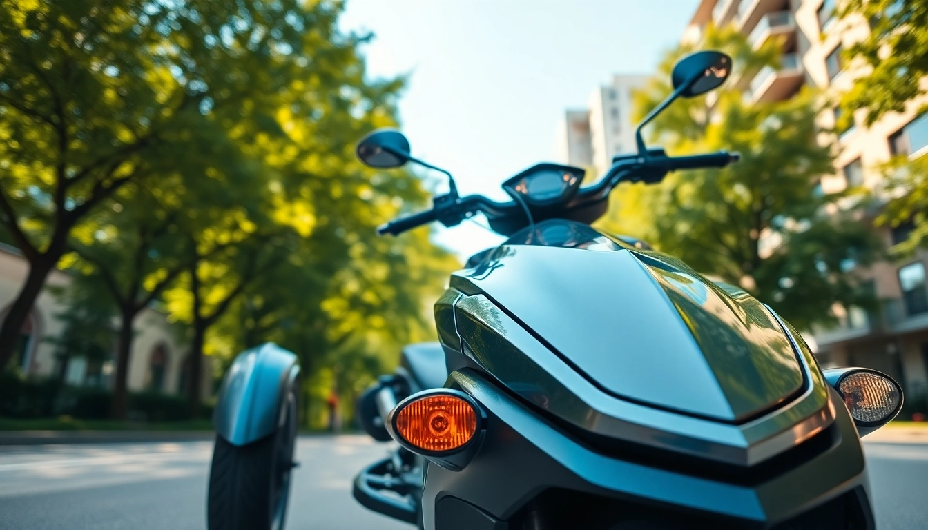 Riding a cheap street legal three wheeler trike in a vibrant urban setting.