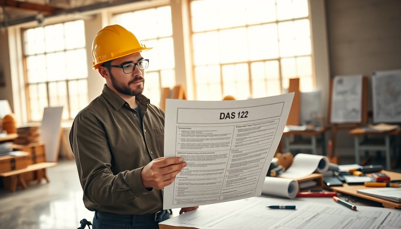 DAS 142 form being reviewed by a contractor in a professional construction setting.