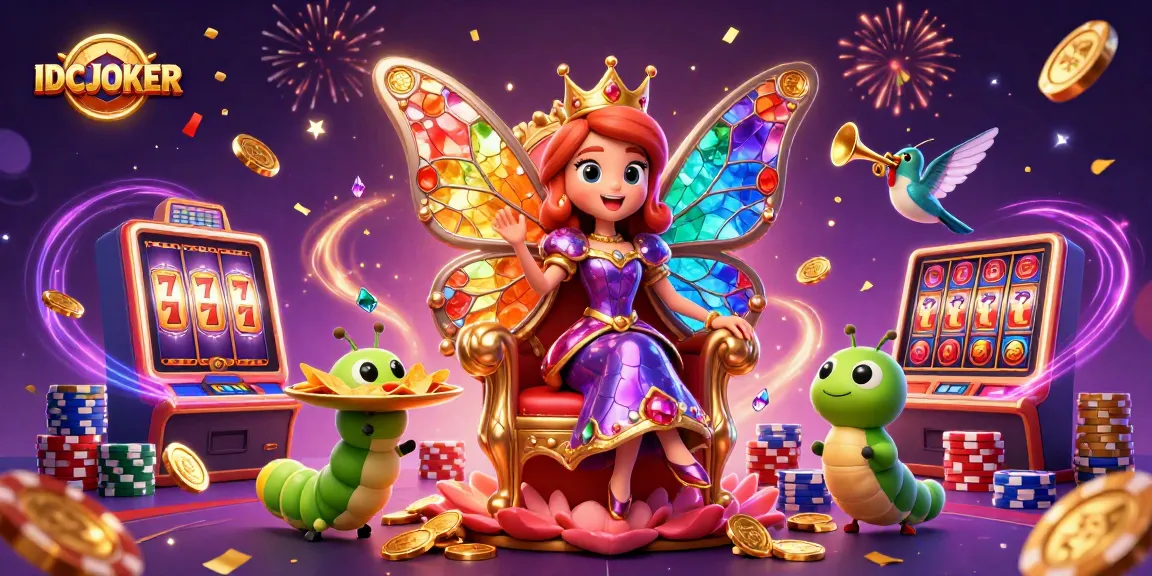 IDCJOKER brings excitement to life with a digital illustration of a glamorous casino scene featuring slots and butterfly royalty.