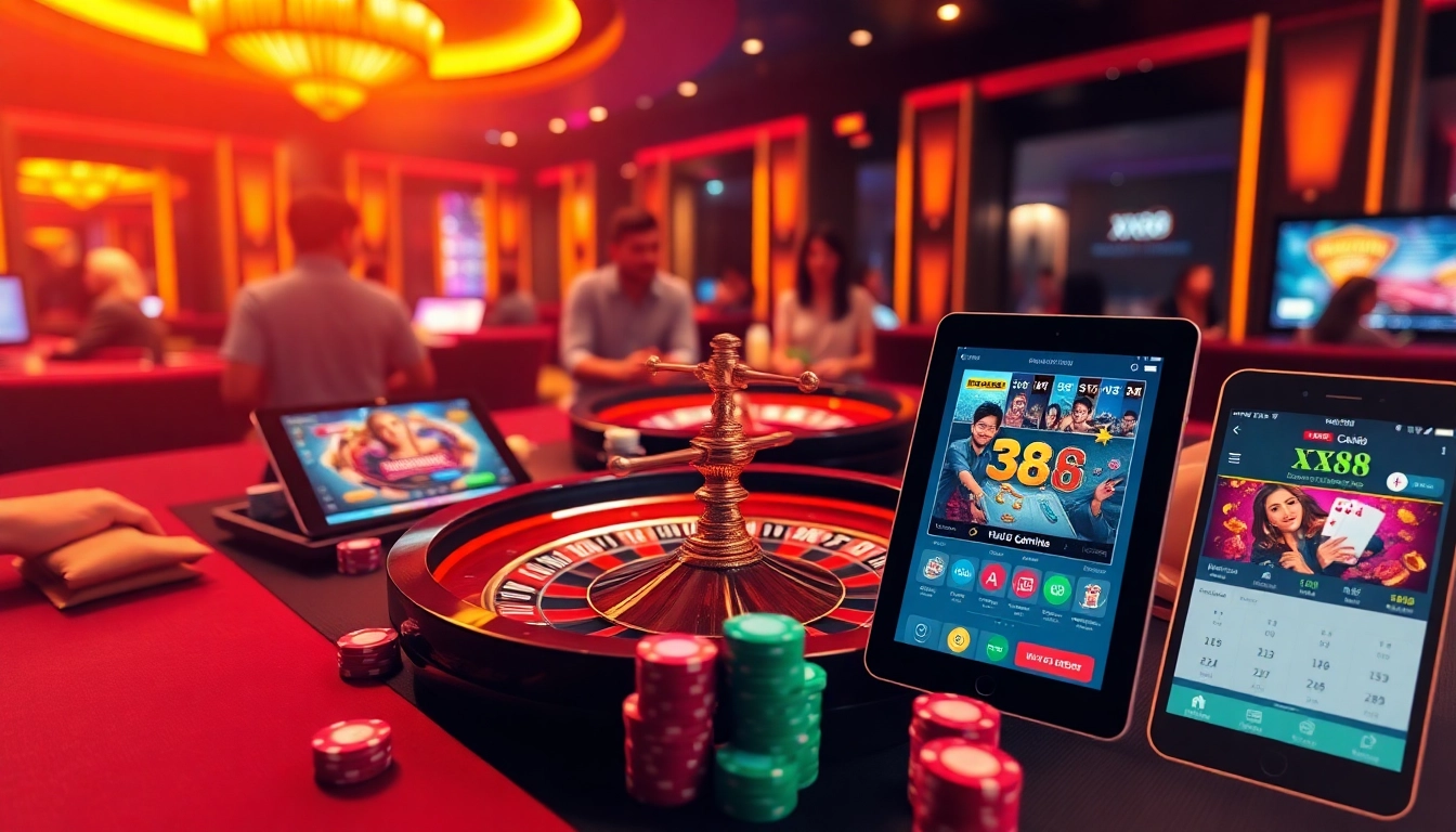 Exciting XX88 gambling scene with poker chips and a spinning roulette wheel