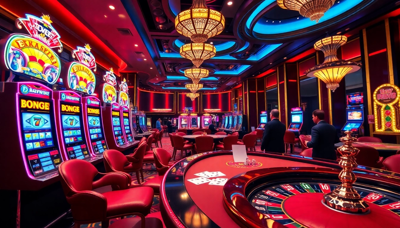 Engaging scene at Haywin casino with players at poker and slot machines.