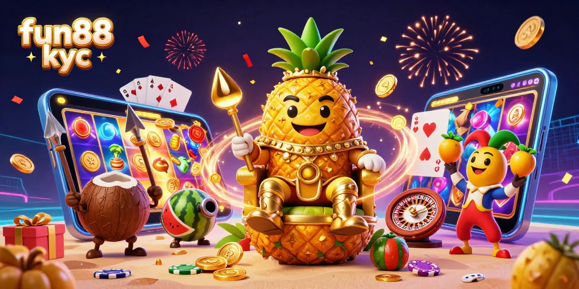 Trải nghiệm cá cược tại fun88 kyc với hình ảnh hoành tráng từ các nhân vật hoạt hình 3D trong một sòng bài đầy màu sắc.