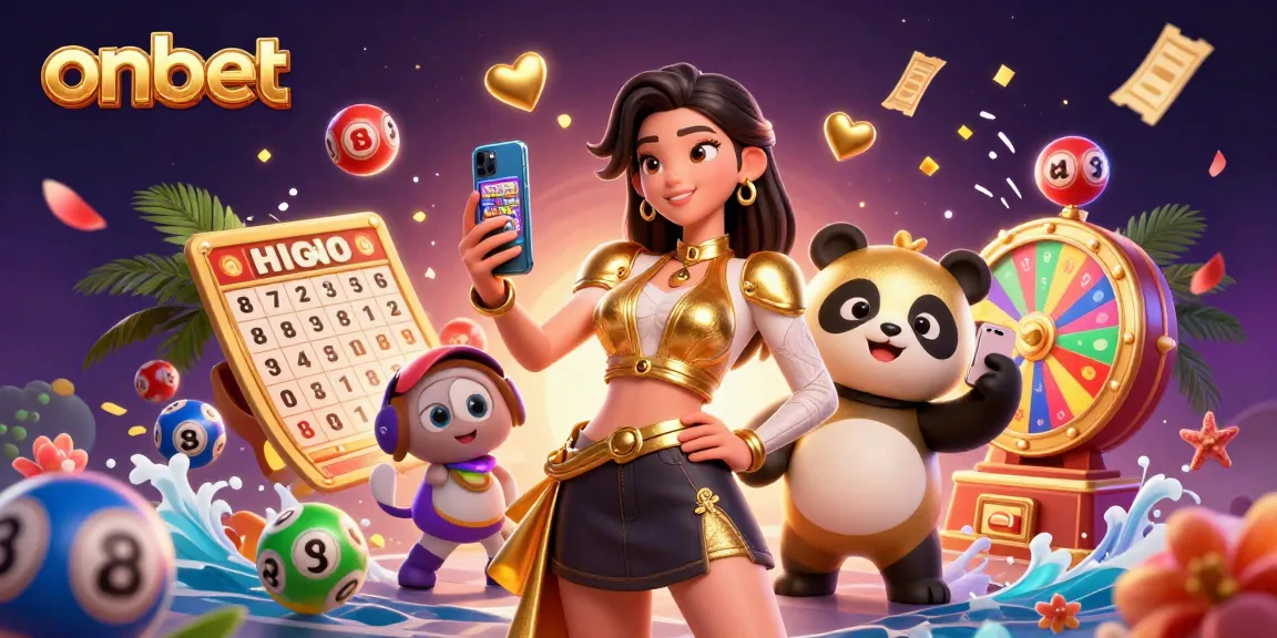 Experience the excitement of onbet with vibrant casino games and lively characters in this dynamic illustration.