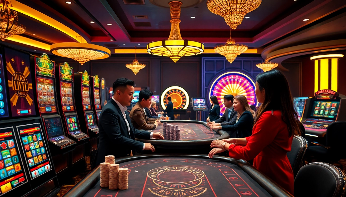 Experience thrilling gameplay at idnslot with vibrant casino elements like roulette, poker chips, and slot machines.