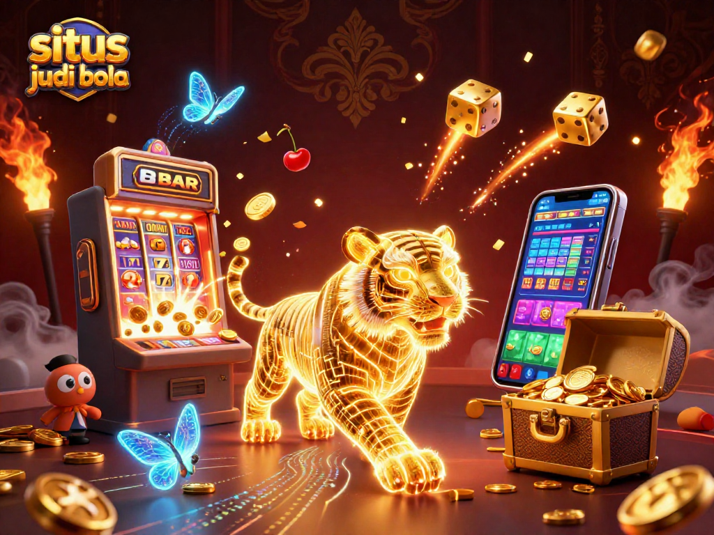 Experience thrilling situs judi bola action with vibrant golden tiger and exciting game elements in a digital casino.