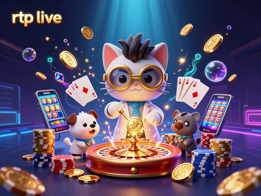 Join the exciting rtp live experience with a mad scientist and dog in a vibrant casino scene!