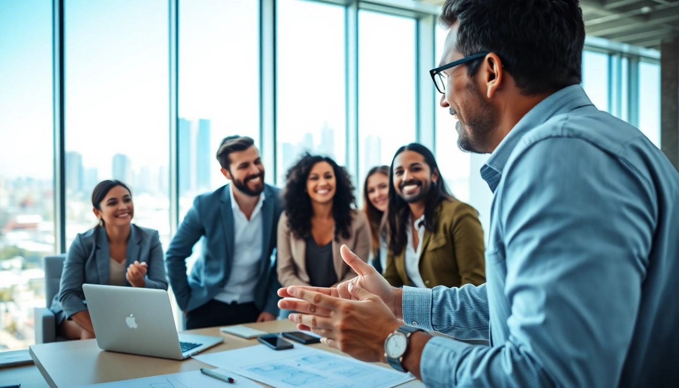 Business coach los Angeles facilitating a group session in an engaging office environment.
