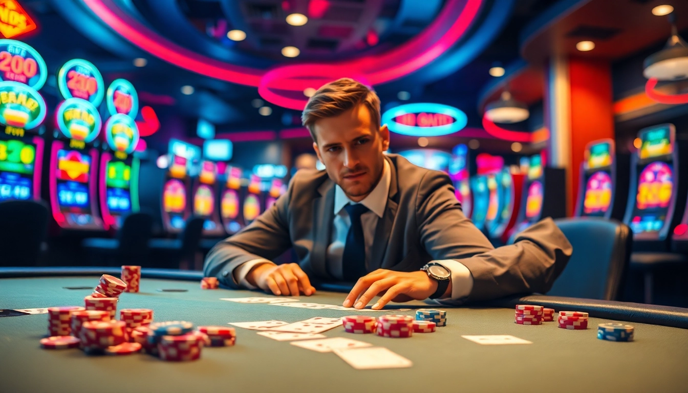 Gamblers enjoying Non gamstop Casino Uk experience with dynamic atmosphere and vibrant lighting.