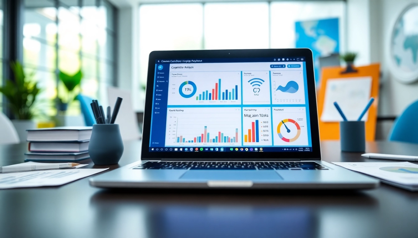 Utilize AI for competitor analysis in a professional digital workspace showcasing innovative tools.