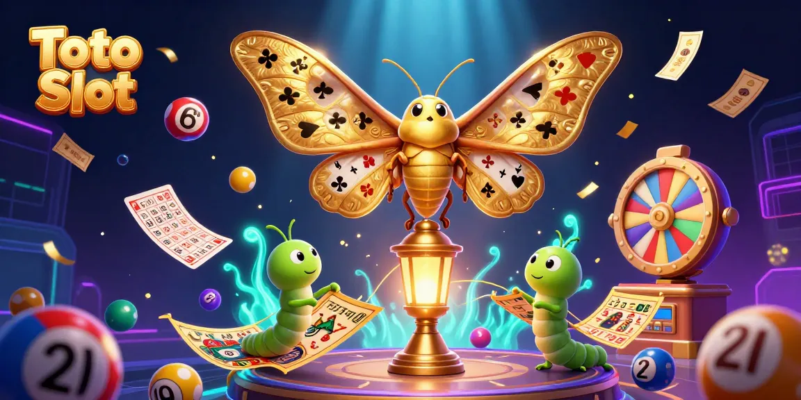 Play exciting Toto Slot games highlighted by vibrant illustrations of casino elements and a golden supporting theme.