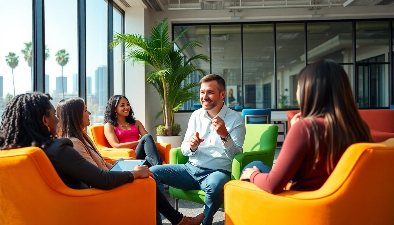 Empowering discussion led by a business coach los Angeles in a lively consulting session with clients.