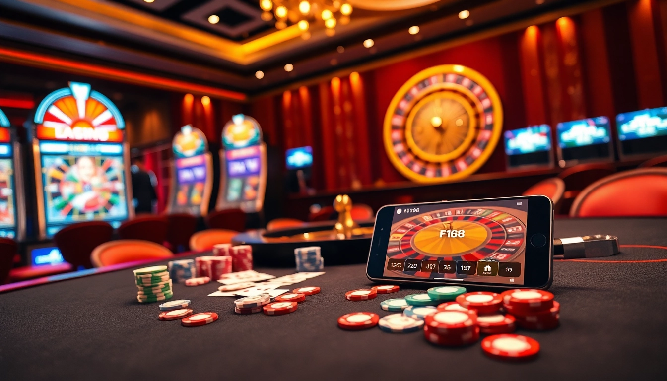 Experience exhilarating gaming with พอร์ทเกม F168 at a luxurious casino table, rich with excitement and vibrant colors.