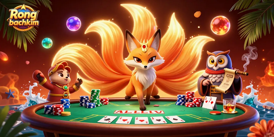 Experience the magic of Rong bachkim with a vibrant poker scene featuring mystical creatures and rich casino elements.