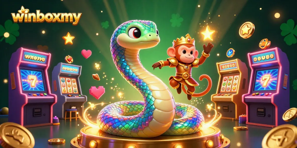 WinboxMY showcases dynamic slot games with vibrant 3D casino characters and colorful game elements.
