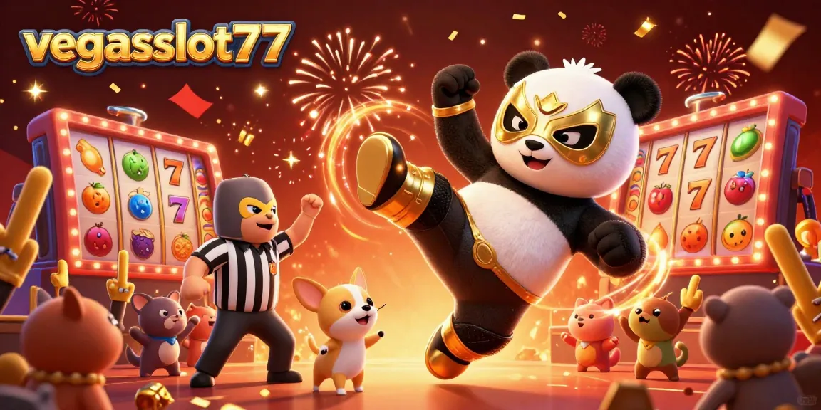 Engage with vegasslot77's lively casino scene featuring animated characters in action.