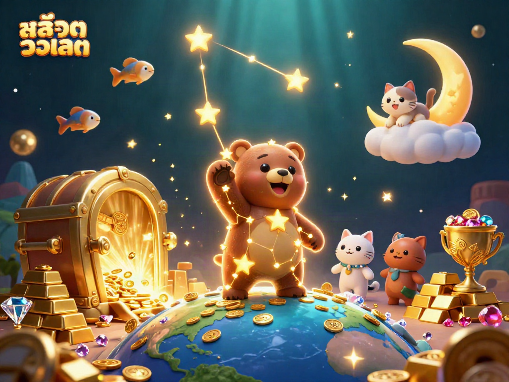 Spin thrilling สล็อตวอเลท slots while witnessing a magical 3D world filled with treasures.
